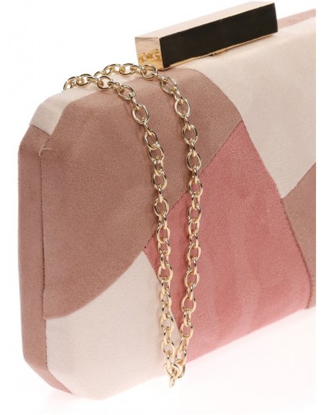 Pink suede party clutch with golden clasp Lauren Lynn London Accessories - 3 