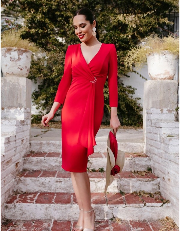 Midi dress with V-neckline and side knot