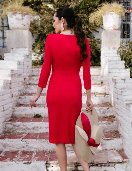 Vestido midi con escote en pico y nudo lateral-Victoria-Victim