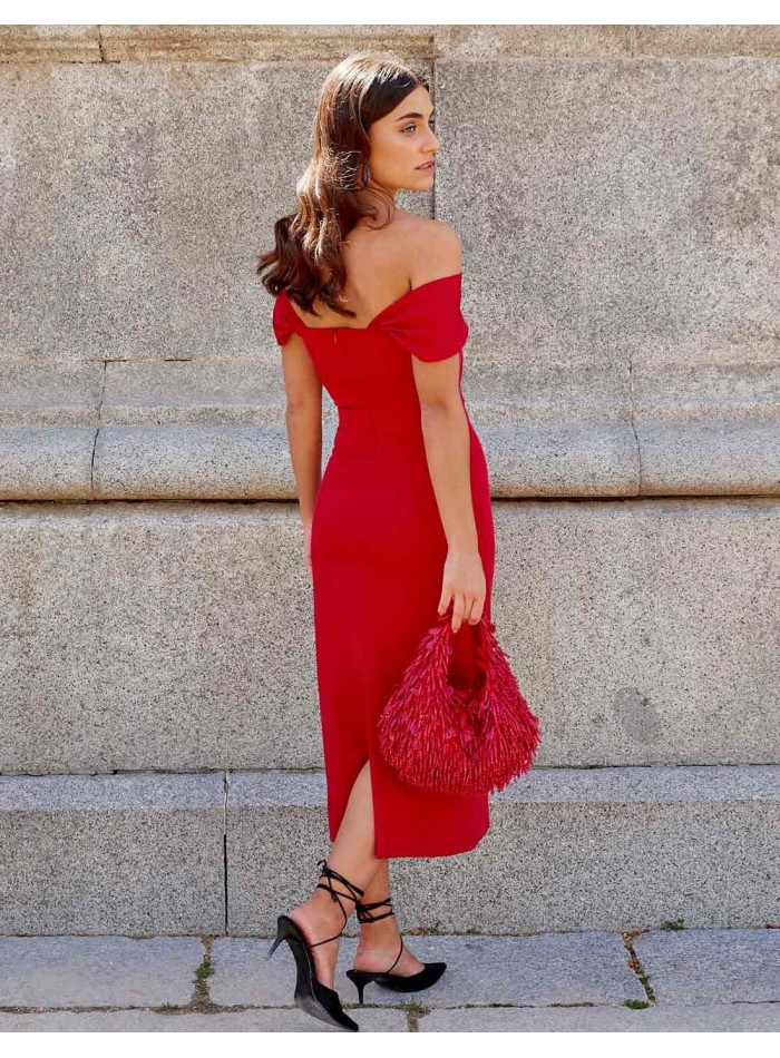 Vestido de fiesta midi con tirantes superpuestos cruzados MIPHAI - 4 