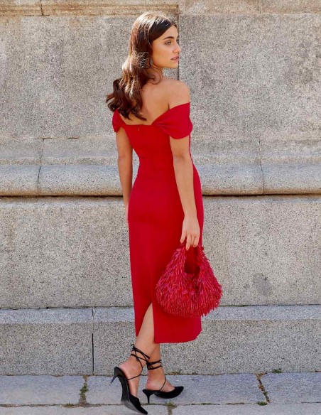 Midi party dress with overlapping straps and crossed straps MIPHAI - 4 