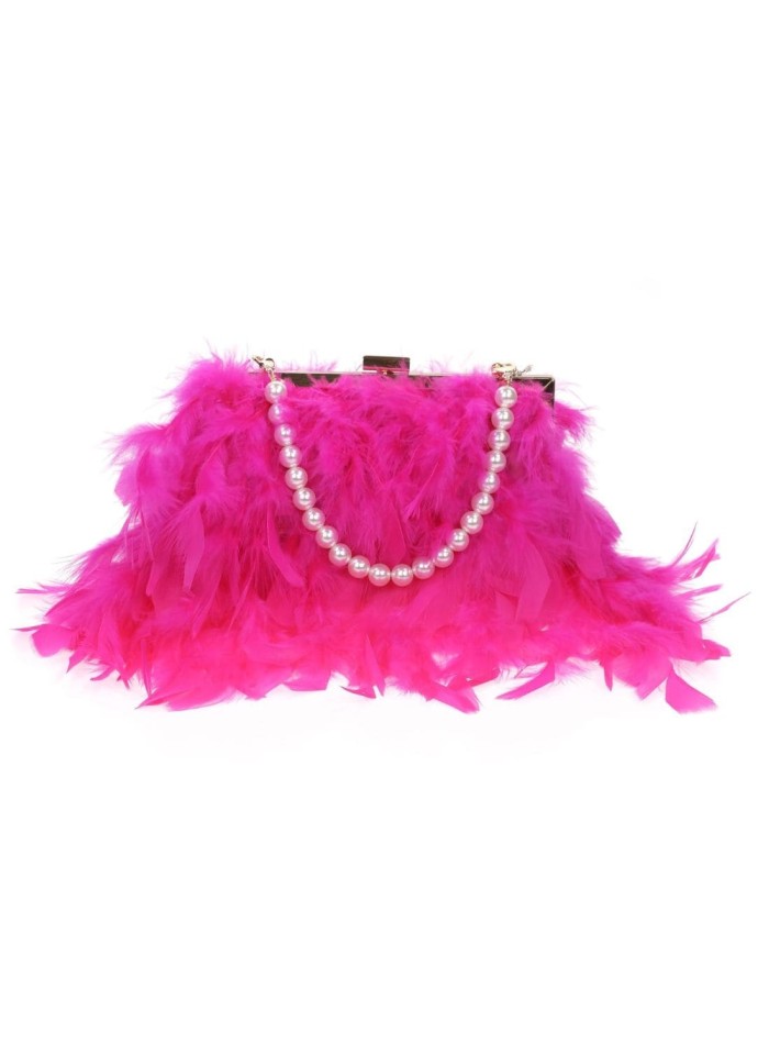 Bolso de fiesta con plumas y asa de perlas...
