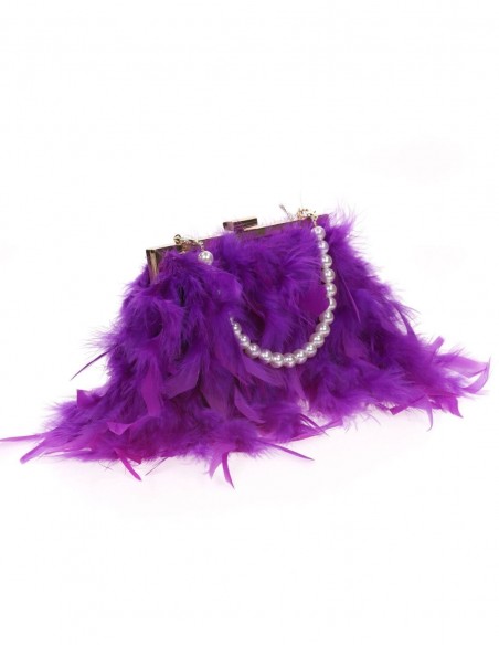 Bolso de fiesta con plumas y asa de perlas blancas - varios colores