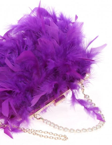 Bolso de fiesta con plumas y asa de perlas blancas - varios colores