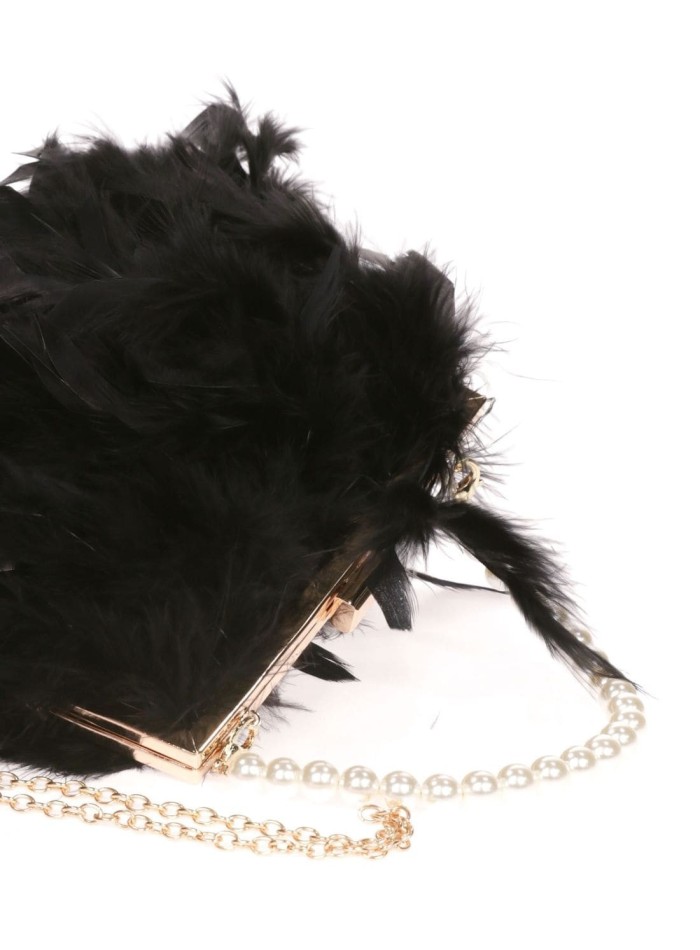 Bolso de fiesta con plumas y asa de perlas...