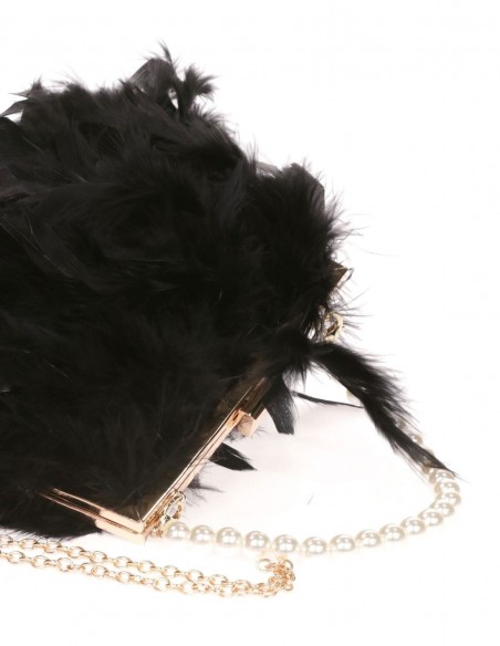 Bolso de fiesta con plumas y asa de perlas blancas - varios colores