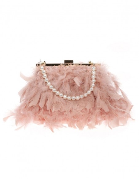 Bolso de fiesta con plumas y asa de perlas blancas - varios colores