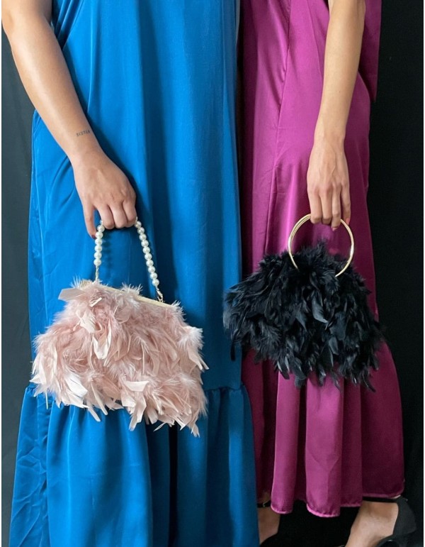 Party bag with feathers and a white pearl - various colours 2
