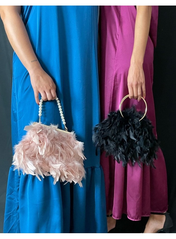 Party bag with feathers and a white pearl - various colours