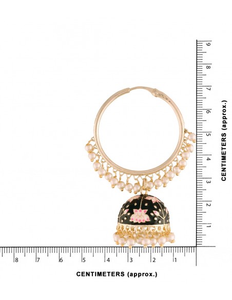 Aros de fiesta con perlas y Chandbali  negros 4-