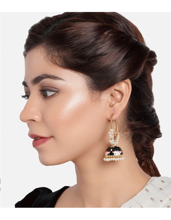 Aros de fiesta con perlas y Chandbali azul 2