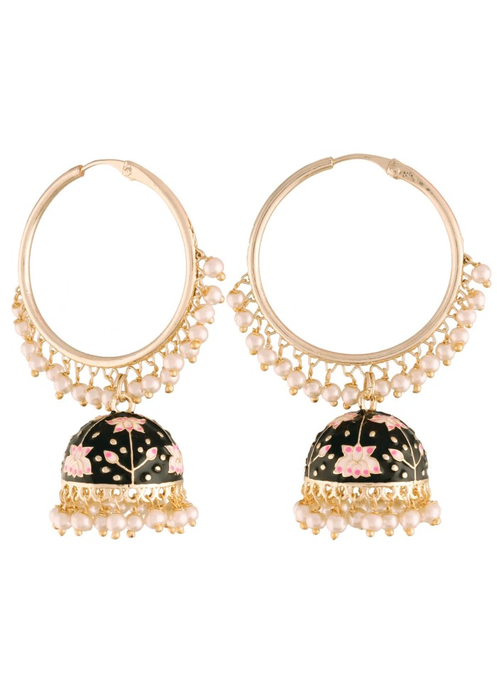 Chandbali and pearls hoops black