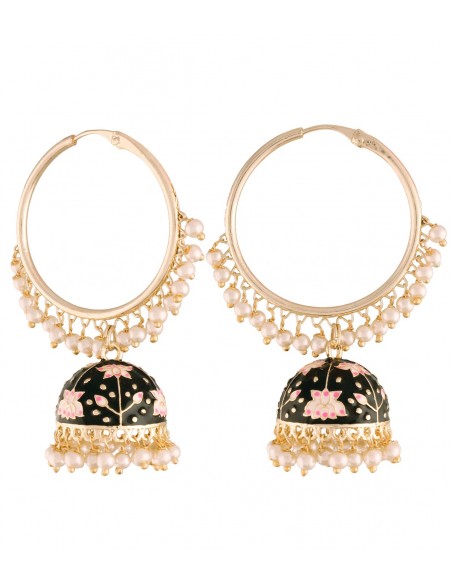 Chandbali and pearls hoops black