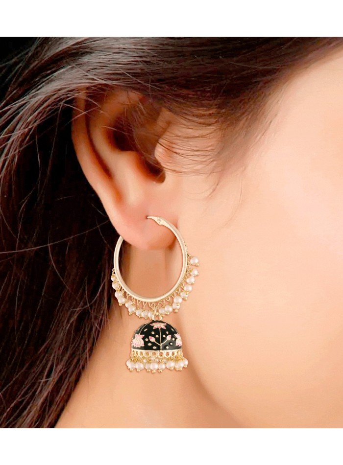 Chandbali and pearls hoops blue