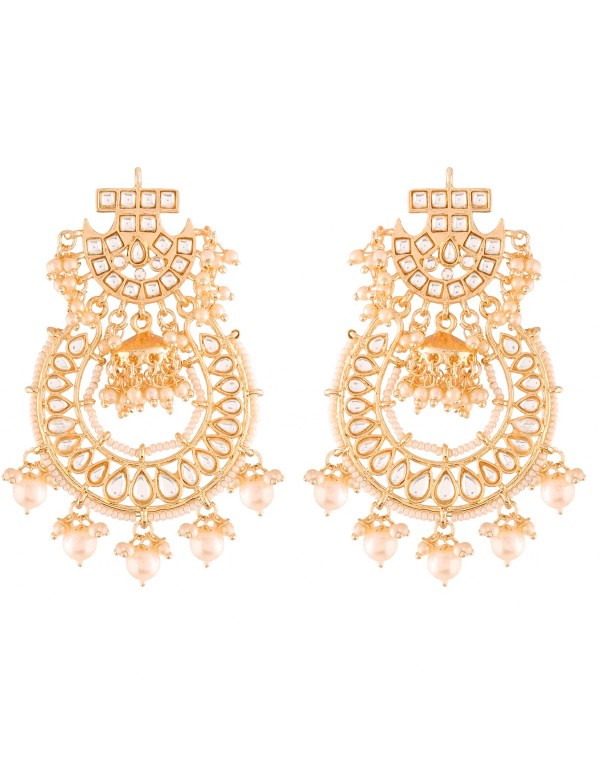 Long gold-plated party earrings with pearls 2