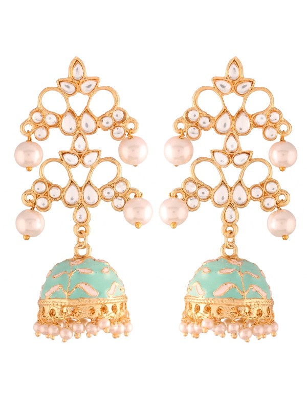 Indian pearl hand-painted long earrings