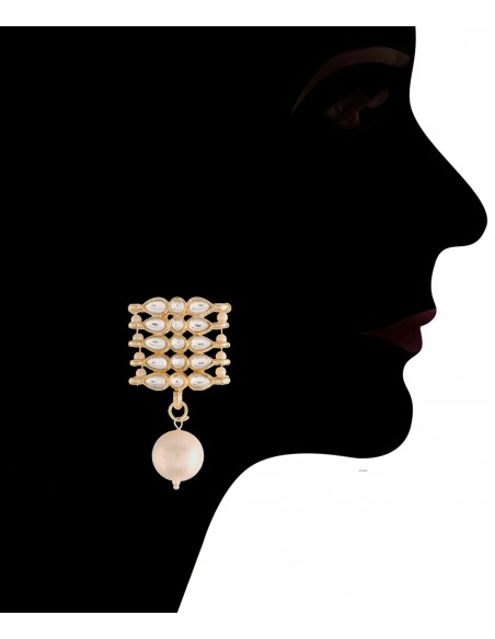 Pendientes de fiesta con cristales y perla colgante -1