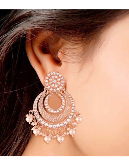 Pendientes de fiesta lacados con incrustaciones de circonitas y perlas oro -2