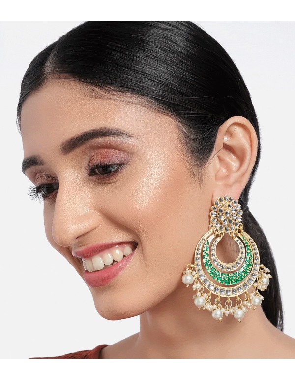 Pendientes de fiesta lacados con incrustaciones de circonitas y perlas - oro 2