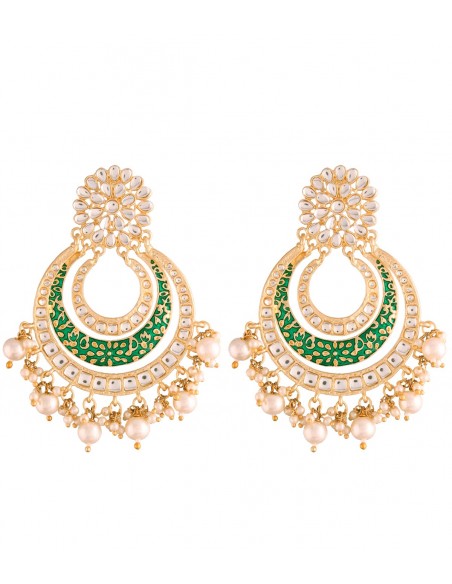 Lacquered party earrings inlaid with zircons and pearls.