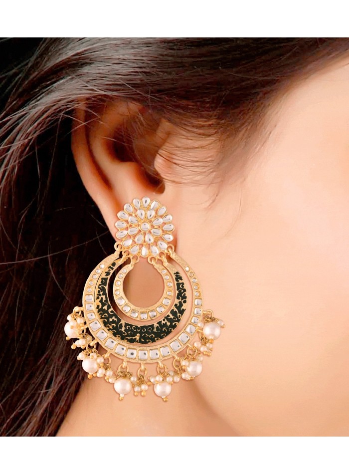 Pendientes de fiesta lacados con incrustaciones de circonitas y perlas negros -1