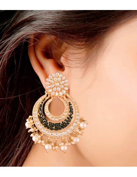 Pendientes de fiesta lacados con incrustaciones de circonitas y perlas negros -1