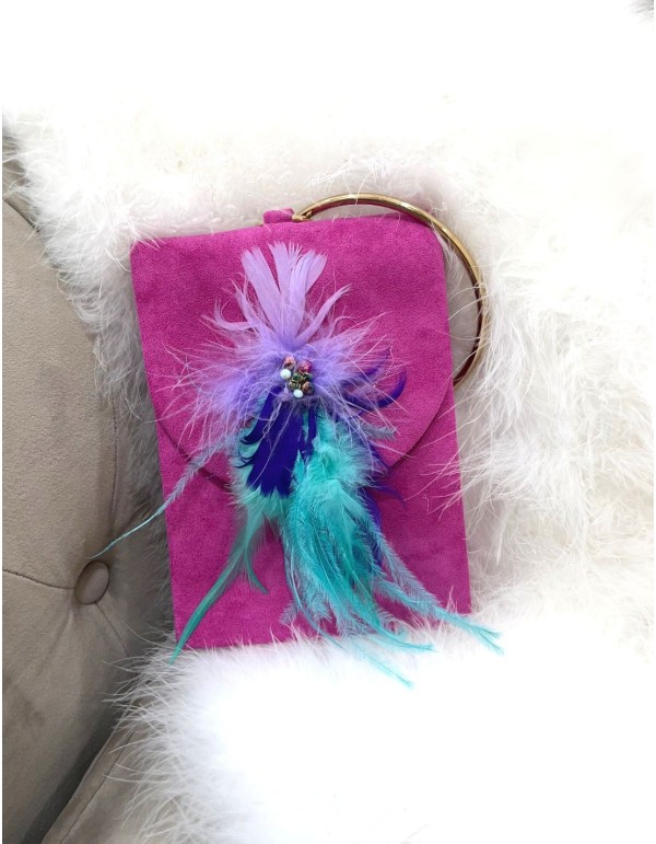Bolso rectangular con plumas y asa arandela 2