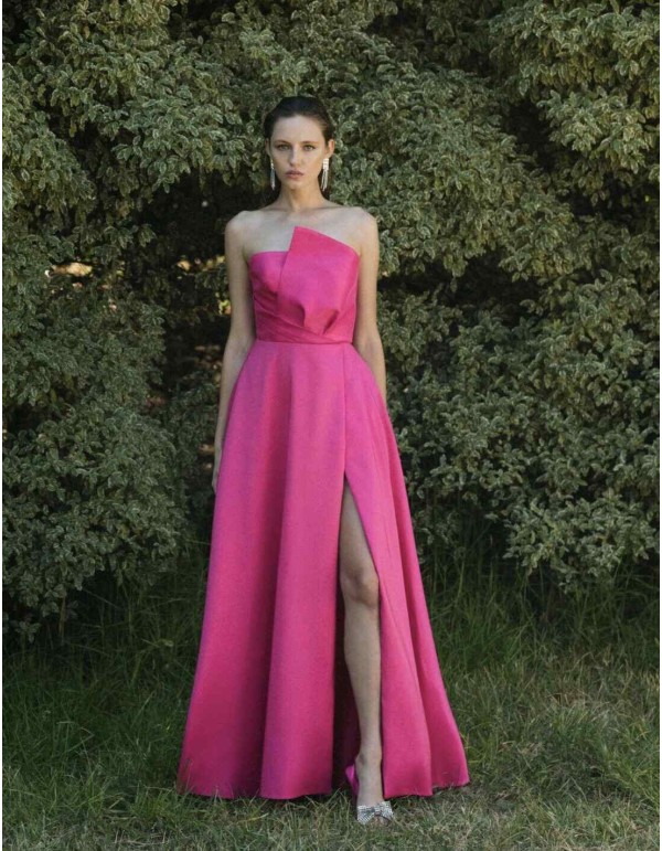 Long party dress with asymmetric neckline 2