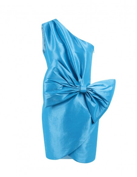 Vestido corto de fiesta con lazada y escote asimétrico