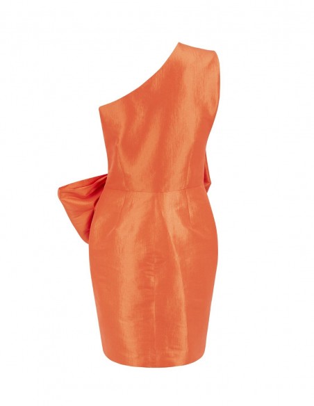 Short party dress with asymmetrical neckline and lacing