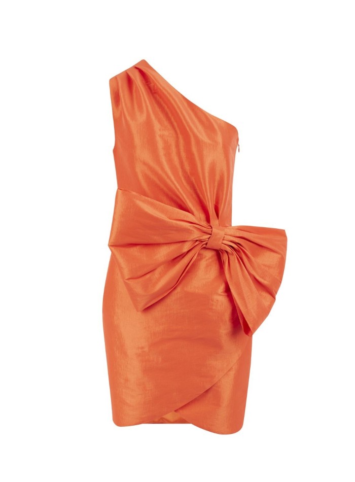 Short party dress with asymmetrical neckline and lacing
