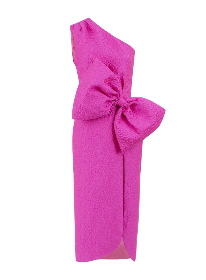 Vestido midi con lazada en la cintura y escote...