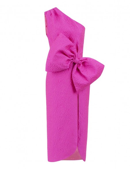 Vestido midi con lazada en la cintura y escote asimétrico