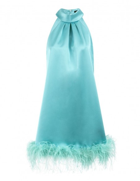 Cocktail dress with feathers and halter neckline