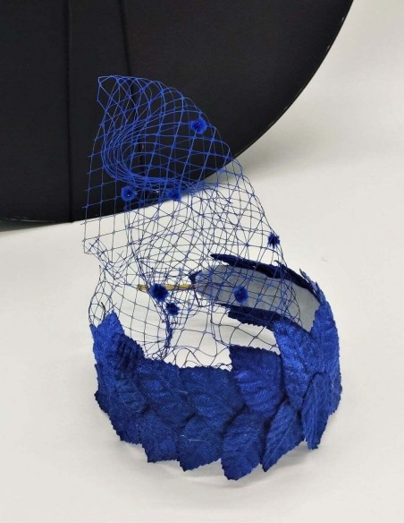 Diadema de minihojas con redecilla azul
