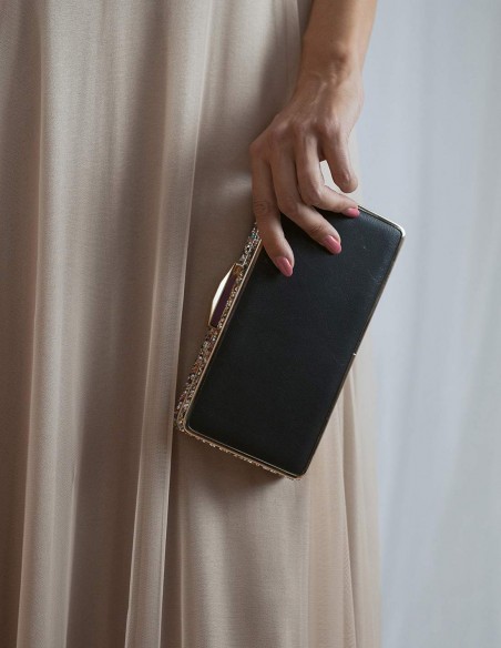 Clutch bag with rhinestones on the side - rectangular