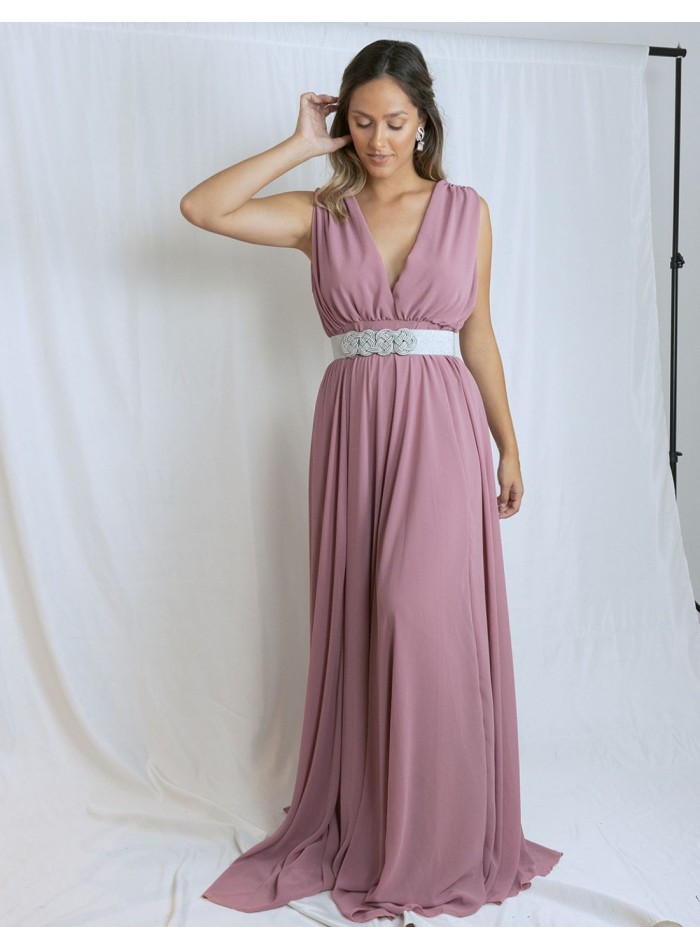 copy of Long pleated party dress with cape sleeves