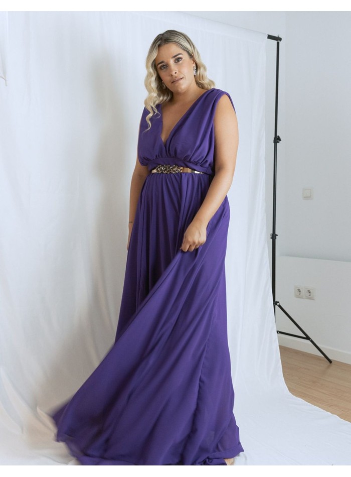 copy of Long pleated party dress with cape sleeves