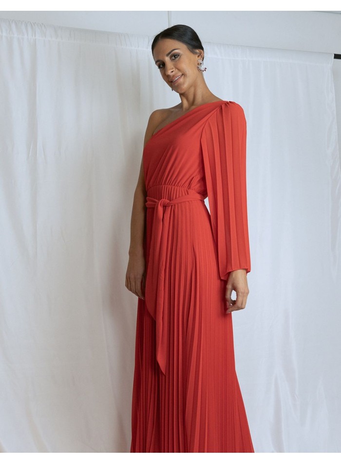 copy of Long pleated party dress with cape sleeves
