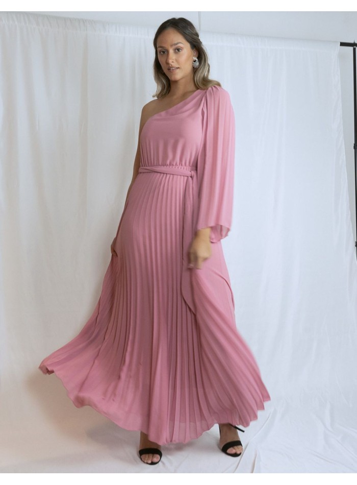 copy of Long pleated party dress with cape sleeves