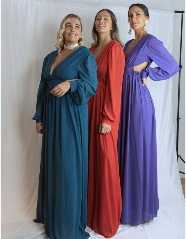 Long party dress with openings at the waist