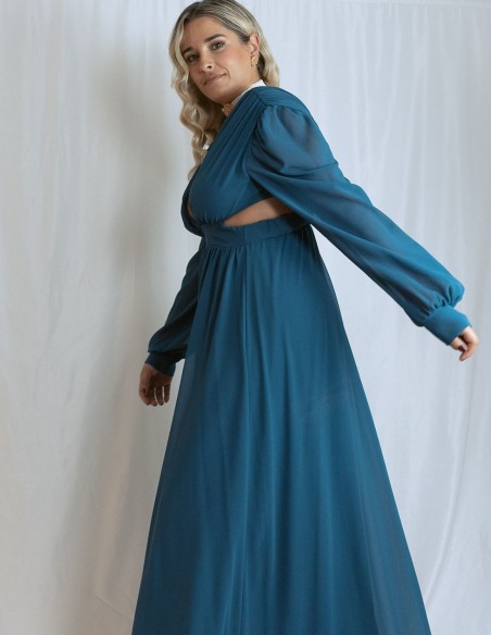 Long party dress with openings at the waist