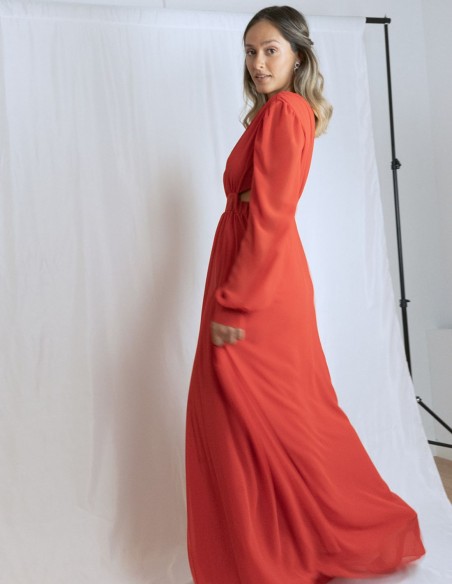 Long party dress with openings at the waist