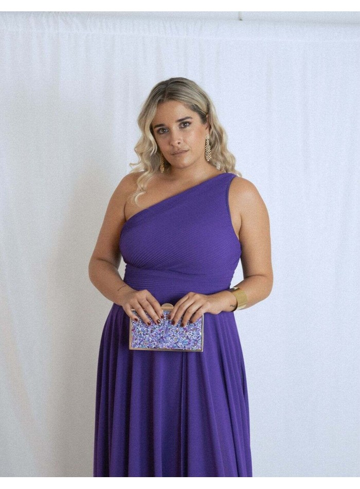 Vestido de fiesta largo con escote asimétrico y...