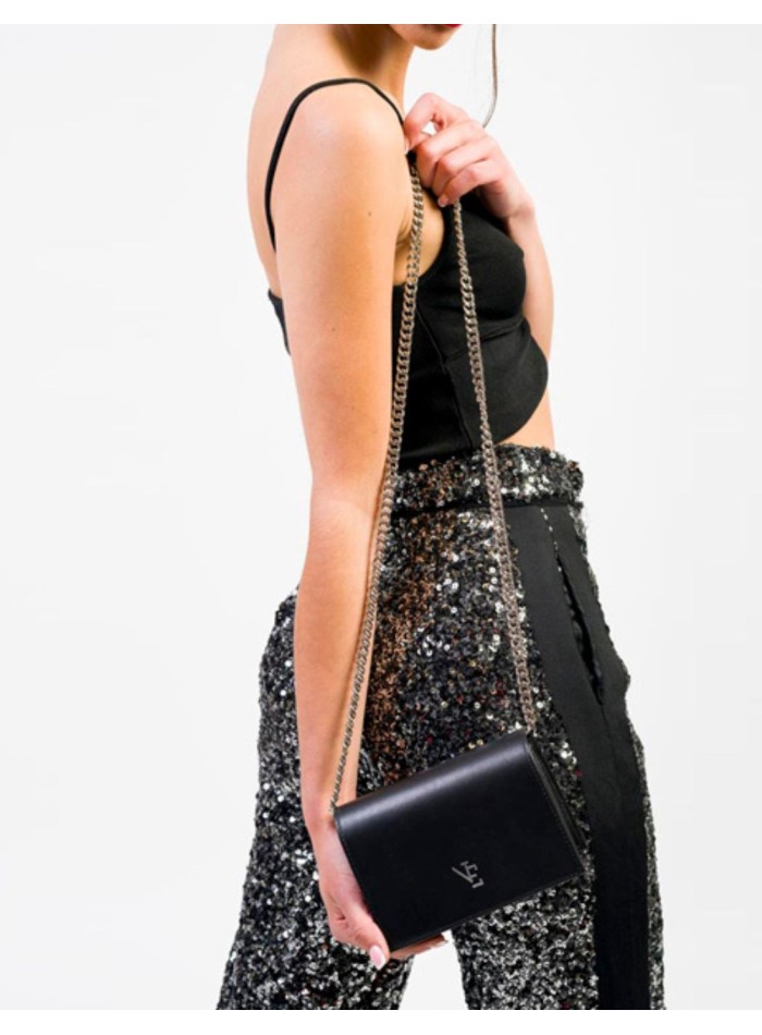 Mini metallic party bag with a long metal chain