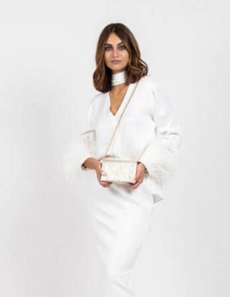 Mini metallic party bag with a long metal chain