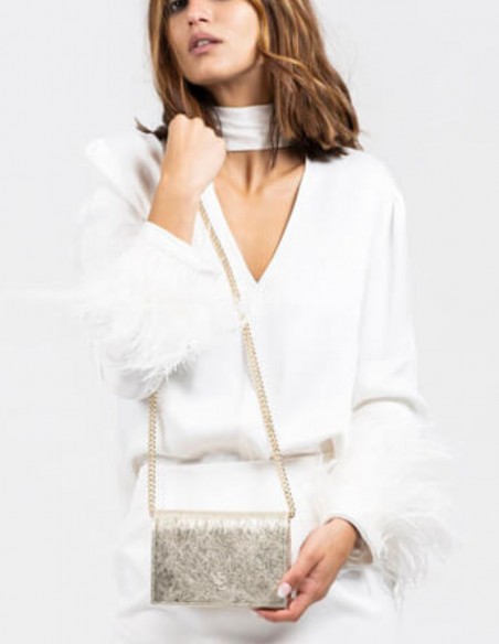 Mini metallic party bag with a long metal chain