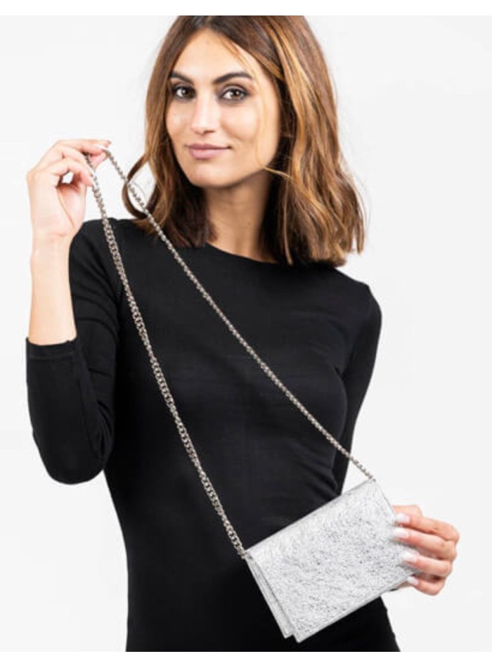 Mini metallic party bag with a long metal chain