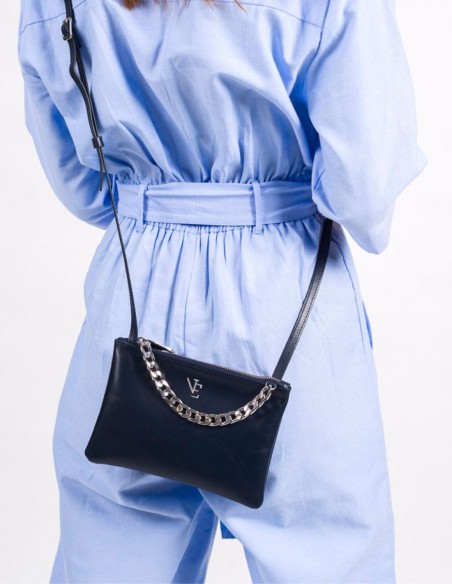 Mini leather bag with decorative chain and adjustable handle