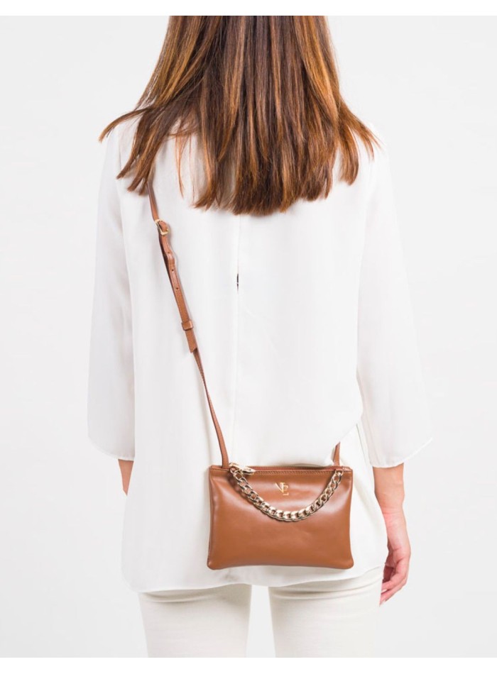 Mini leather bag with decorative chain and...